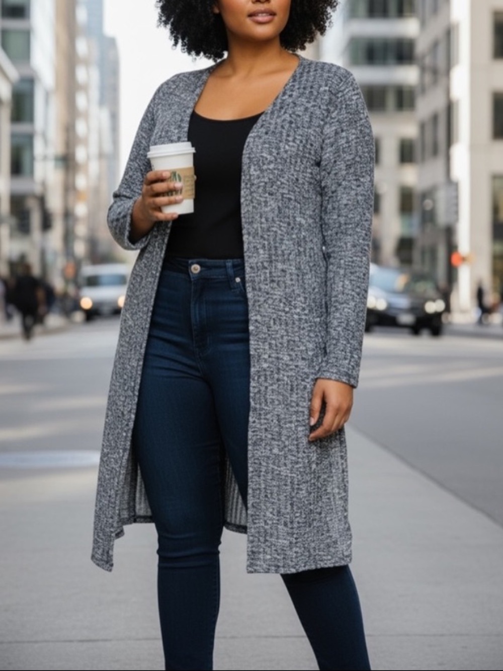 NEW•XL•Creme De La Creme Ciara Charcoal Longline Duster Sweater